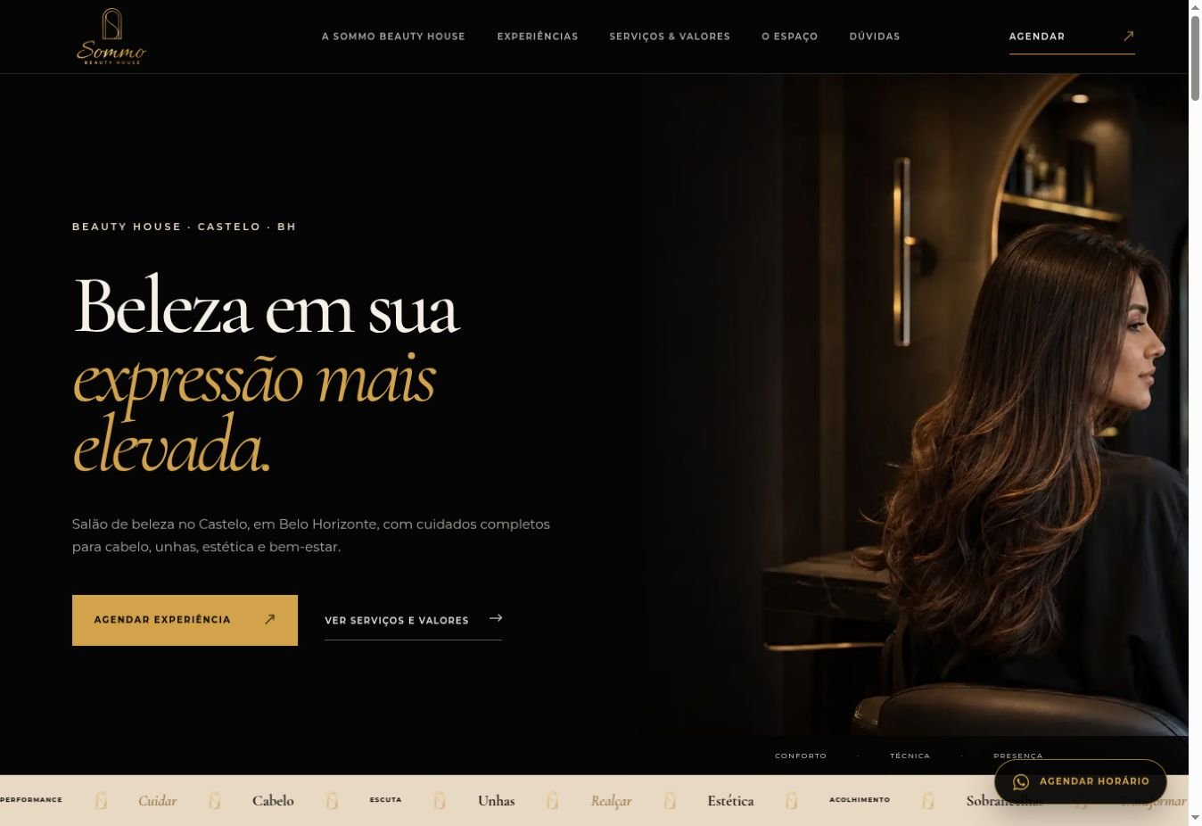 Prévia da página inicial da Sommo Beauty House